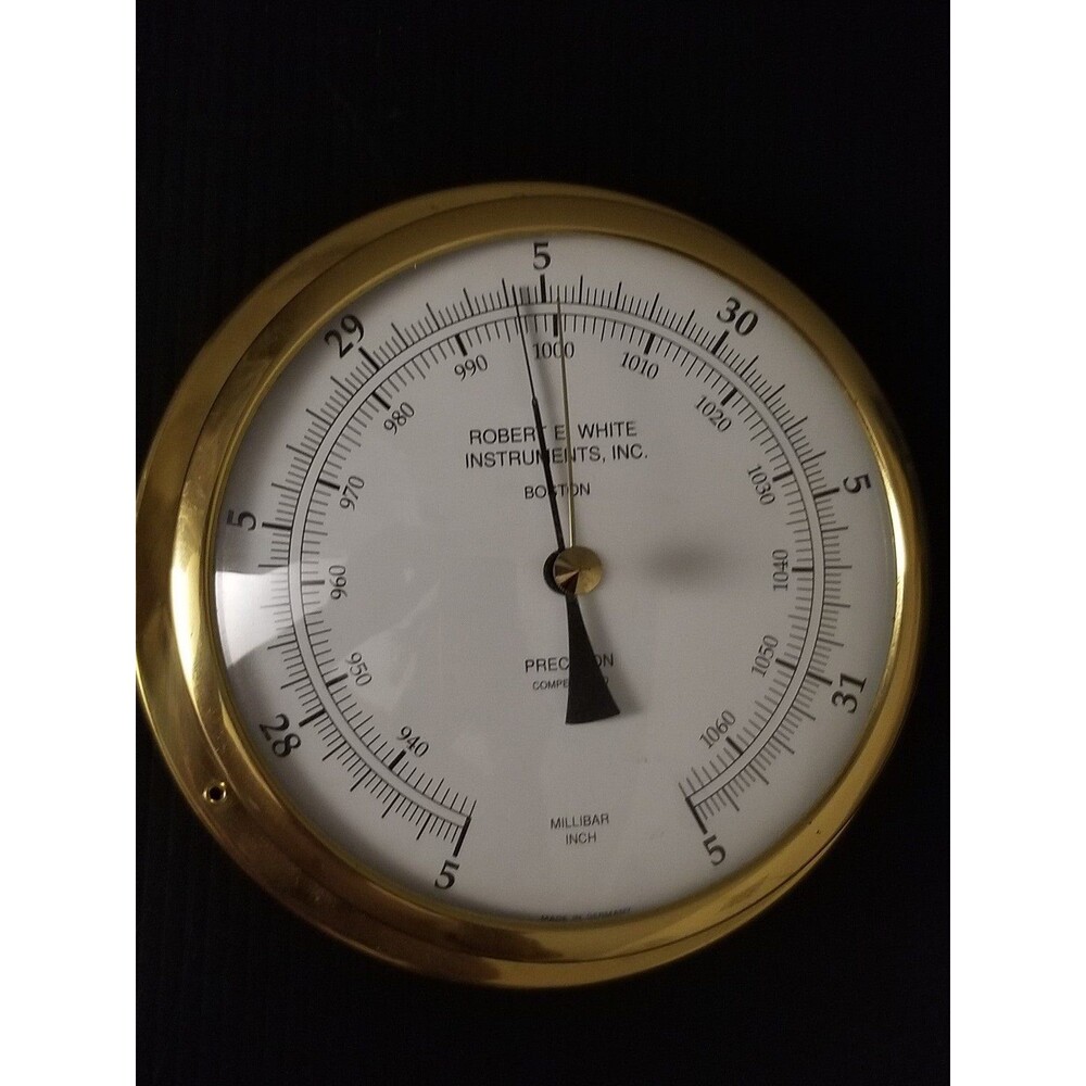 Vintage Nautical Brass Barometer Robert E. White Instruments Inc. Boston, MA USA